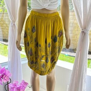 Rutzou Colorful Bubble Pleated Skirt Size 6 Peacock Feather